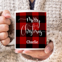 Custom, Merry Christmas, Red and Black Plaid