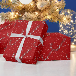 Custom Merry Christmas Red Candy Canes White Snow Wrapping Paper
