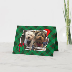 Custom Merry Christmas Red & Green Plaid Photo Card