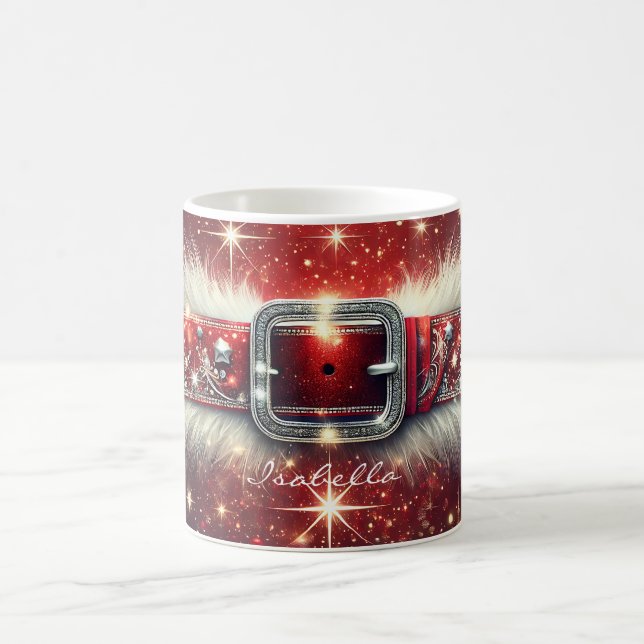 Custom Merry Christmas Santa's Coat Belt White Red Coffee Mug (Center)