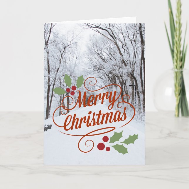 Custom MERRY CHRISTMAS SNOW PATH SEASON'S GREETING Holiday Card (Front)