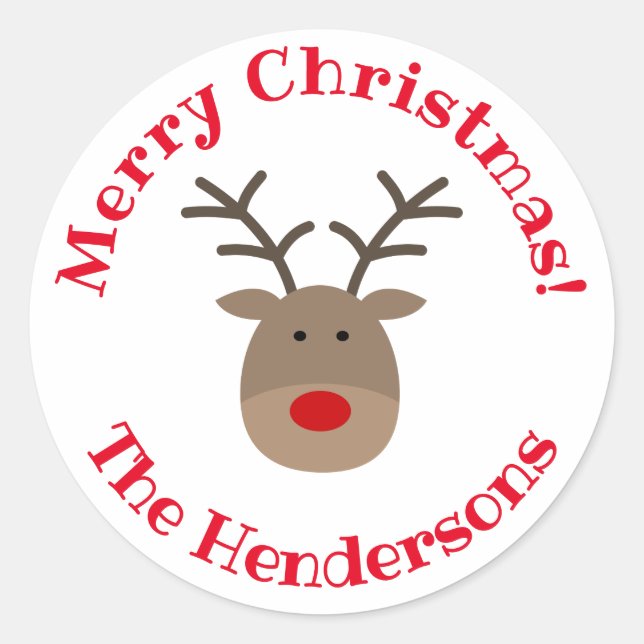 Custom Merry Christmas stickers with cute reindeer (Front)