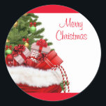 Custom Merry Christmas Tree And Gifts Elegant Classic Round Sticker<br><div class="desc">Custom Merry Christmas Tree And Gifts Elegant Template Classic Round Sticker.</div>