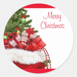 Custom Merry Christmas Tree And Gifts Elegant Classic Round Sticker