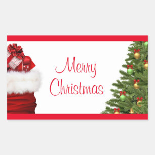 Custom Merry Christmas Tree And Gifts Template Rectangular Sticker