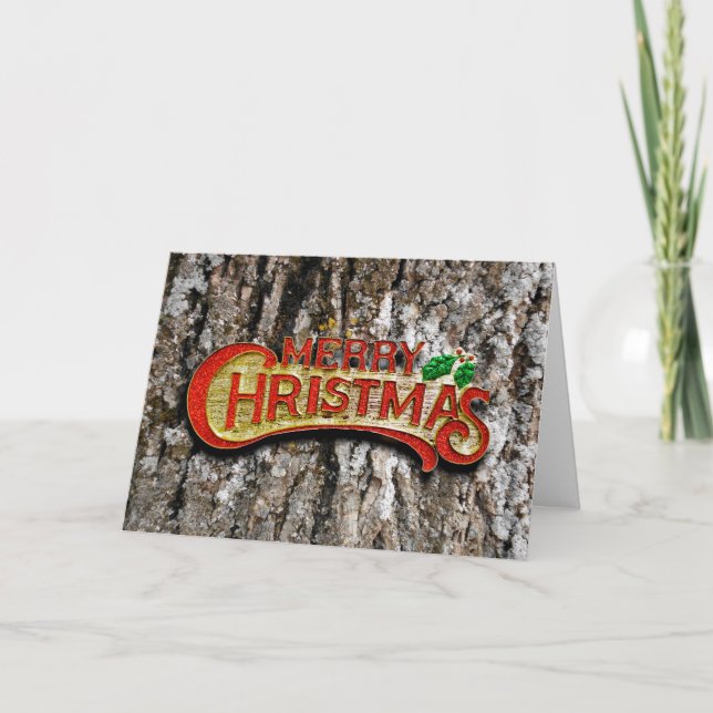 Custom MERRY CHRISTMAS TREE BARK SEASON'S GREETING Holiday Card (Front)