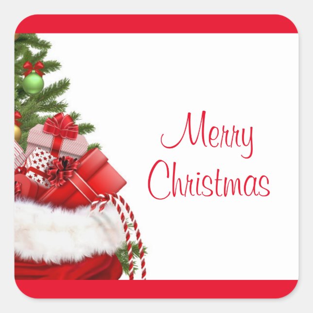 Custom Merry Christmas Tree Gifts Template Square Sticker (Front)
