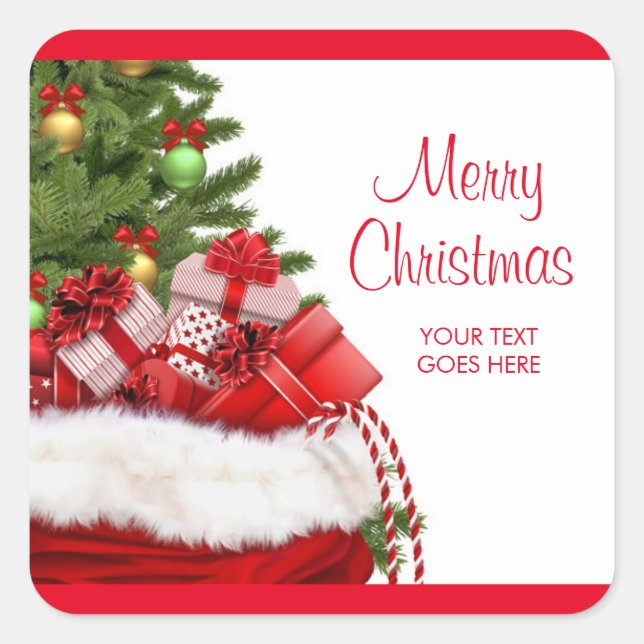 Custom Merry Christmas Your Text Gifts Template Square Sticker (Front)