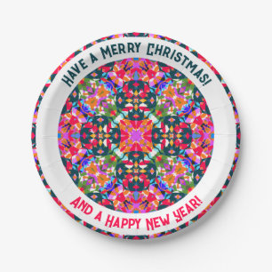 Custom Merry Colourful Modern Christmas Party Paper Plate