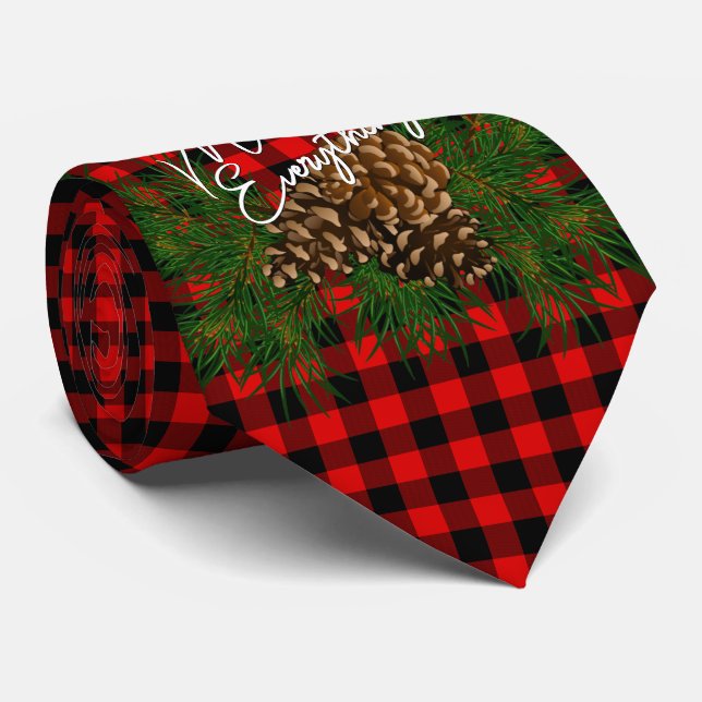 Custom Merry Everything Wish Quote Checks Pattern Tie (Rolled)