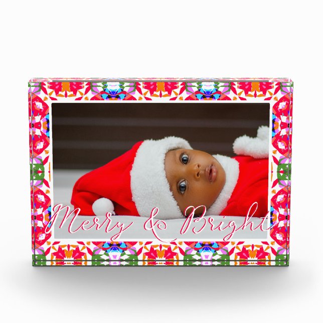 Custom Merry Red Bright Green Christmas Keepsake Photo Block (Front)