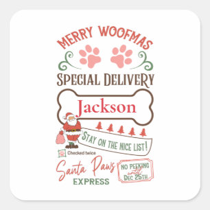 Custom Merry Woofmas Dog Christmas Gift Square Sticker