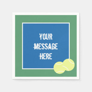 Custom Message Blue Tennis Court with Yellow Balls Napkin