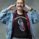 Custom Message Bowling Shoe Graphic T-Shirt<br><div class="desc">Add your own funny slogan,  or personalised text to create a custom graphic tee that's perfect for your favourite bowler. This t-shirt features an illustration of a red,  white and blue bowling shoe with your text above in bold white lettering.</div>