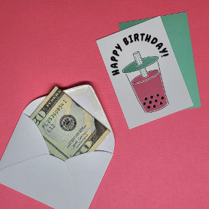 Custom Message Bubble Tea Boba Art   Pink & Green Card