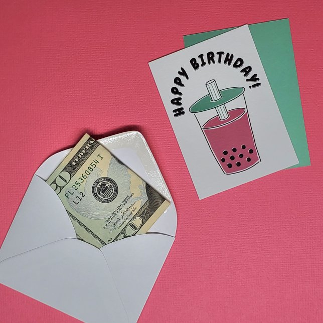 Custom Message Bubble Tea Boba Art | Pink & Green Card (Creator Uploaded)