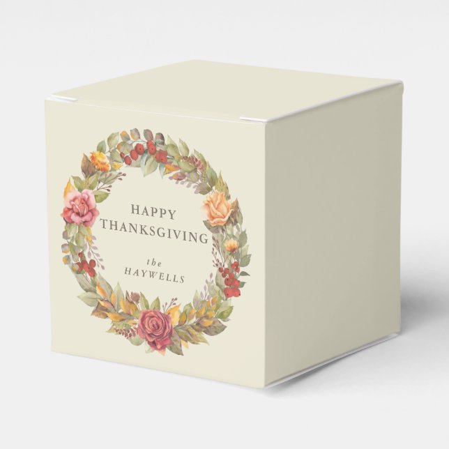 Custom Message Floral Wreath Thanksgiving Favour Box (Front Side)