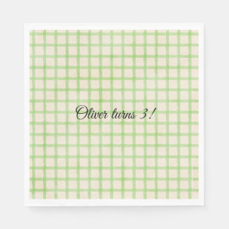 Custom message green gingham pattern napkin