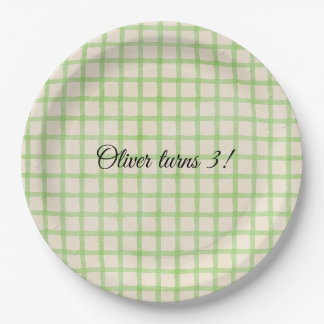 Custom message green gingham pattern paper plate