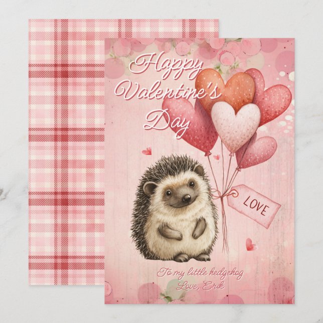 Custom Message Hedgehog Animal Valentines Day Holiday Card (Front/Back)
