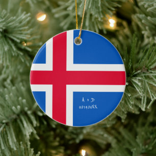 Custom Message Iceland Flag Ceramic Tree Decoration