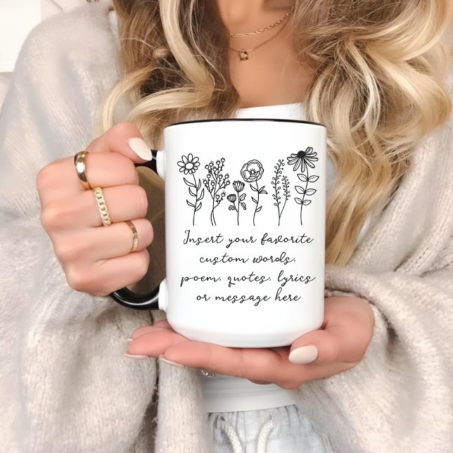Custom Message Mug Gift for Mum, Grandma, Teacher (Personalized Floral Message Coffee Mug – Christmas, Birthday & Mother’s Day Gift for Loved Ones)