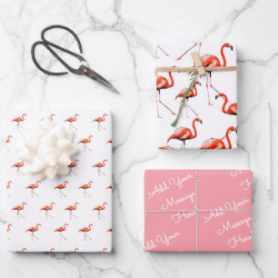 Custom Message Pattern Pink Flamingo Wrapping Paper Sheet