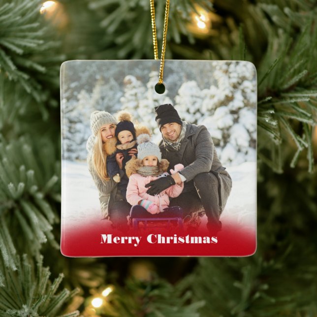 Custom Message Photo Christmas Ceramic Ornament (Tree)