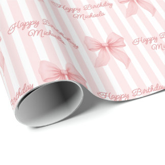 Custom Message Pink Coquette Bows Happy Birthday Wrapping Paper