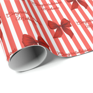 Custom Message Red Coquette Bows Congratulations Wrapping Paper