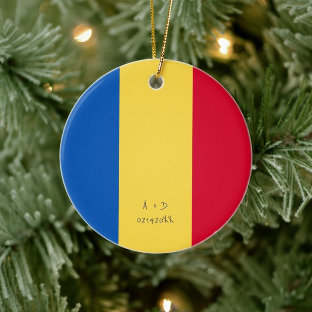 Custom Message Romania Flag Ceramic Tree Decoration (Tree)