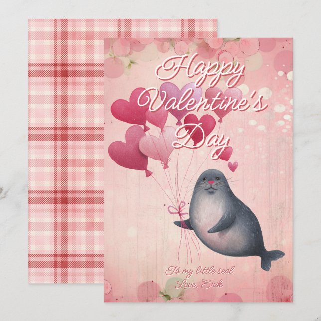 Custom Message Seal Animal Valentines Day Holiday Card (Front/Back)