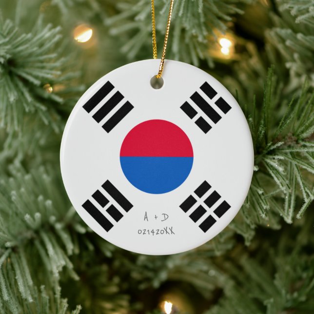 Custom Message South Korea Flag Ceramic Tree Decoration (Tree)