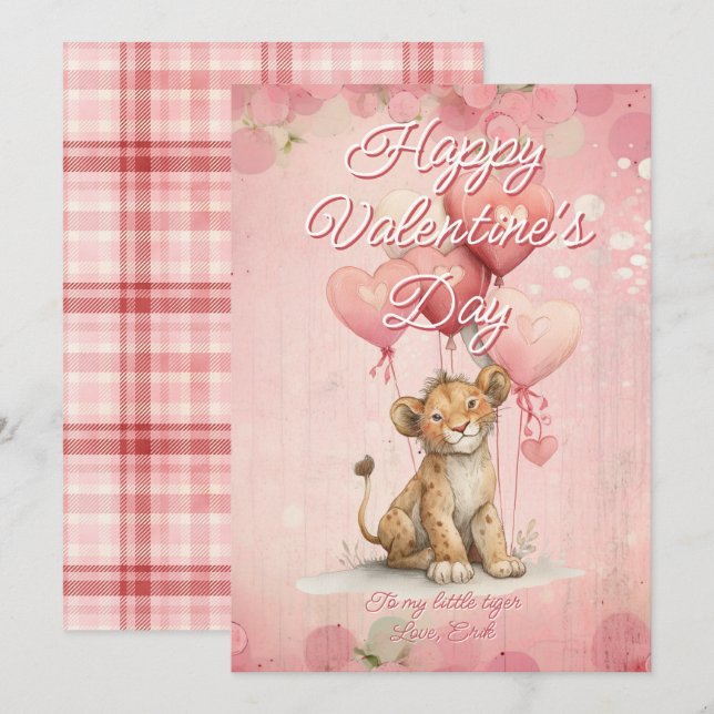Custom Message Tiger Animal Valentines Day Holiday Card (Front/Back)