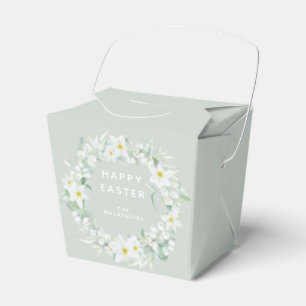 Custom Message White Floral Easter Wreath Favour Box
