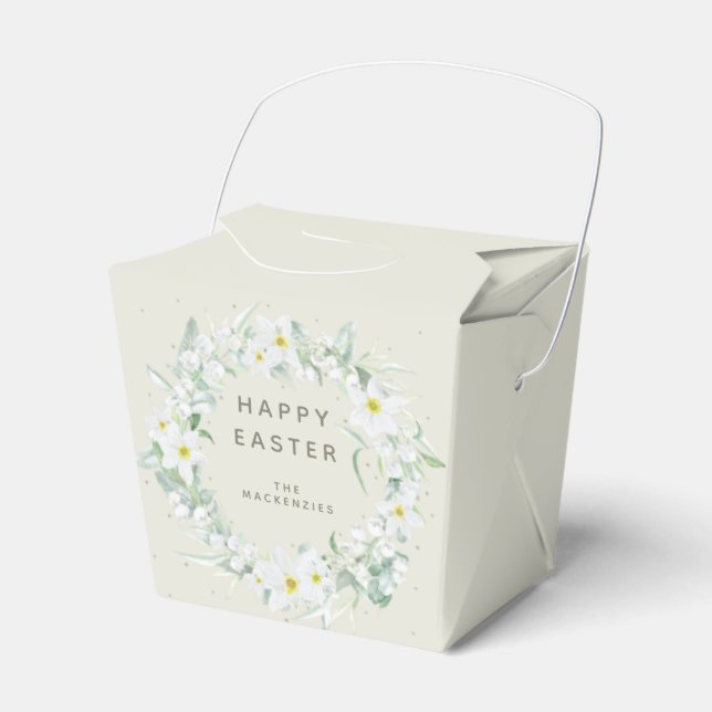 Custom Message White Floral Easter Wreath Favour Box (Front Side)