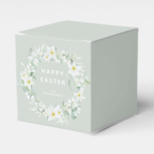 Custom Message White Floral Easter Wreath Favour Box