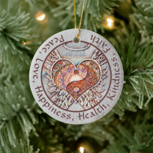Custom Message Yin Yang Heart Ceramic Tree Decoration