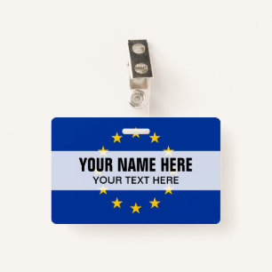 Custom metal clip badge with European Union flag ID Badge