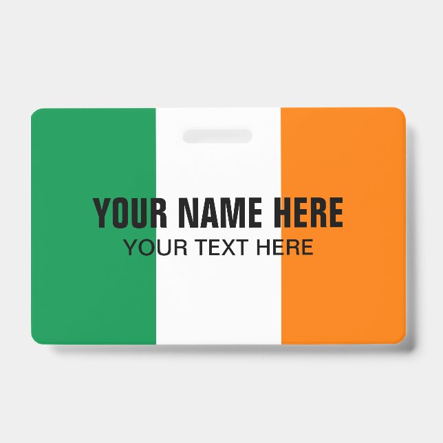 Custom metal clip badge with Irish flag logo ID Badge (Front)