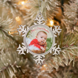 Custom Metal Ornament,Personalised First Christmas Snowflake Pewter Christmas Ornament