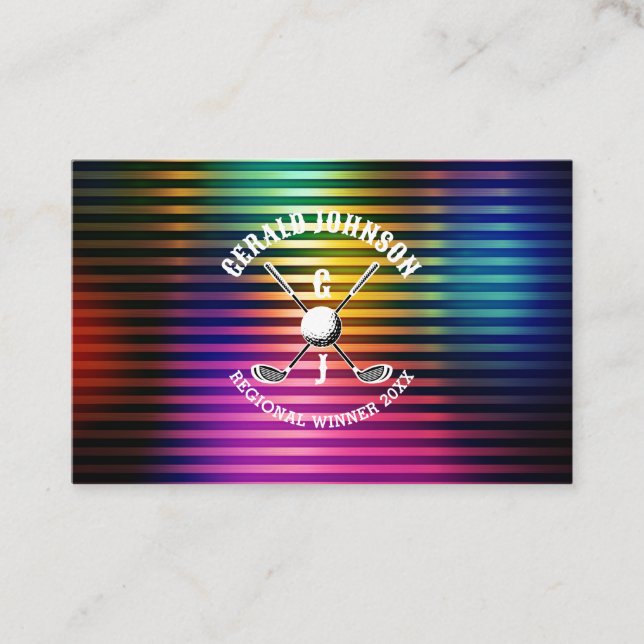 Custom Metallic Colourful Golf Monogram Design Business Card (Front)