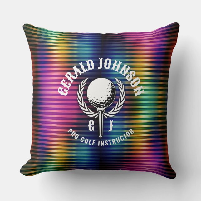 Custom Metallic Colourful Golf Monogram Design Cushion (Front)