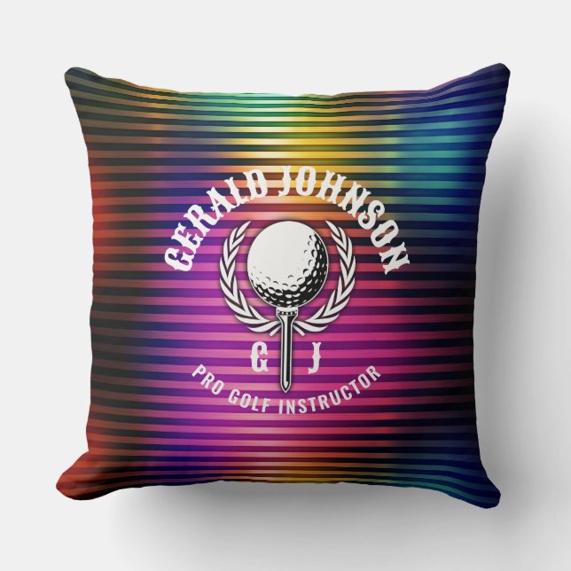 Custom Metallic Colourful Golf Monogram Design Cushion (Front)