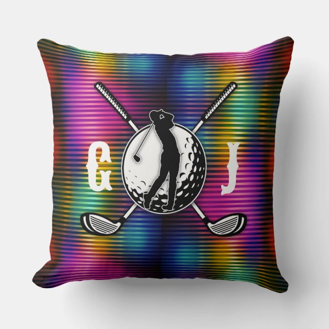 Custom Metallic Colourful Golf Monogram Design Cushion (Front)