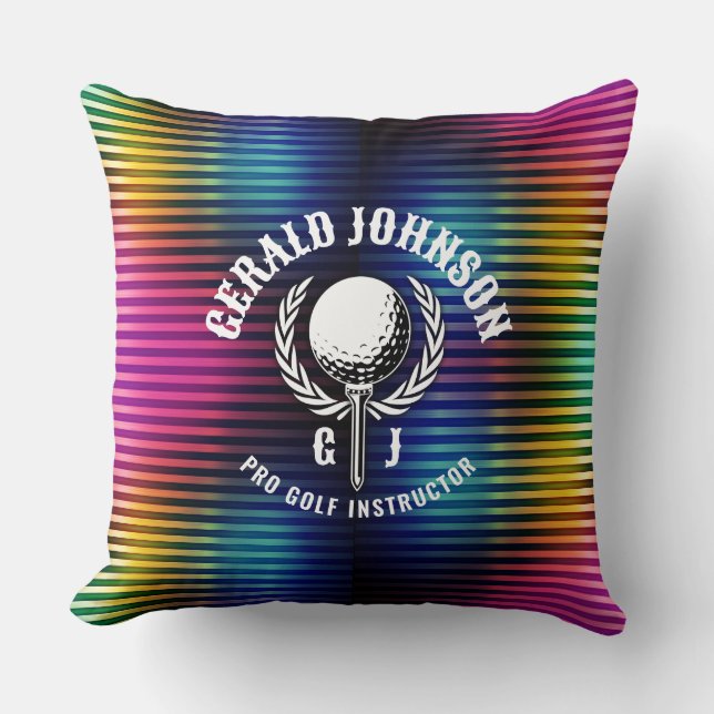 Custom Metallic Colourful Golf Monogram Design Cushion (Front)