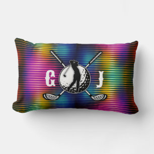 Custom Metallic Colourful Golf Monogram Design Lumbar Cushion
