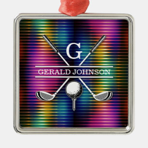 Custom Metallic Colourful Golf Monogram Design Metal Tree Decoration