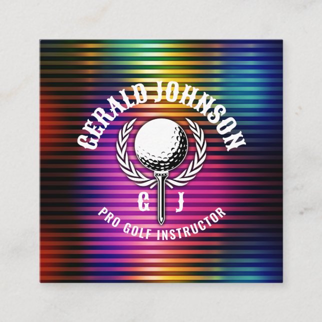 Custom Metallic Colourful Golf Monogram Design Square Business Card (Front)