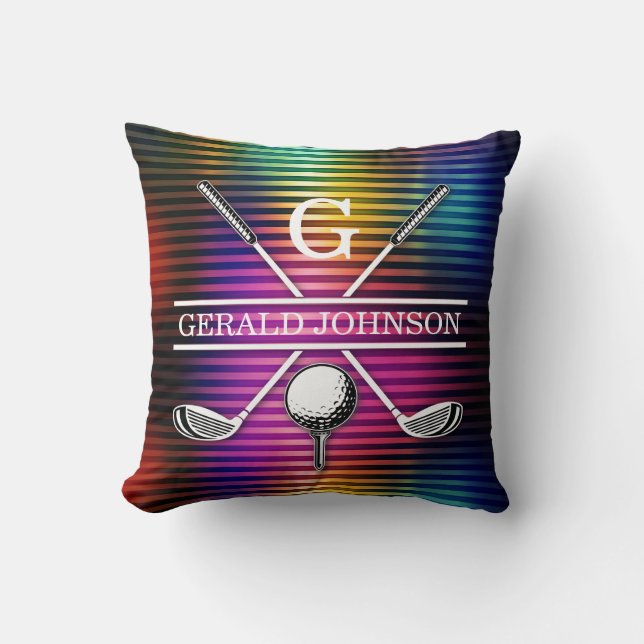 Custom Metallic Colourful Golf Monogram Design Thr Cushion (Front)